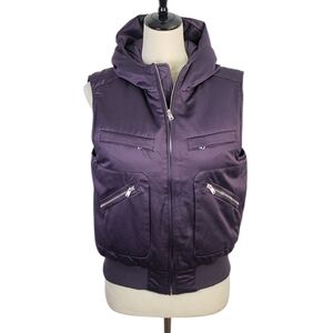 Lauren Ralph Lauren Purple Hooded Down Puffer Cropped Vest Gorpcore Size M